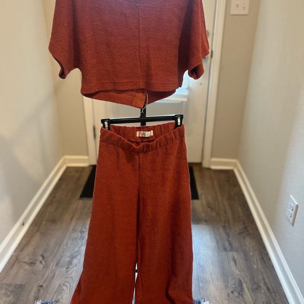 FREE PEOPLE  Changing Tides Cotton Crop Top & Pants - Rust - NWT- XS - Picture 6 of 16